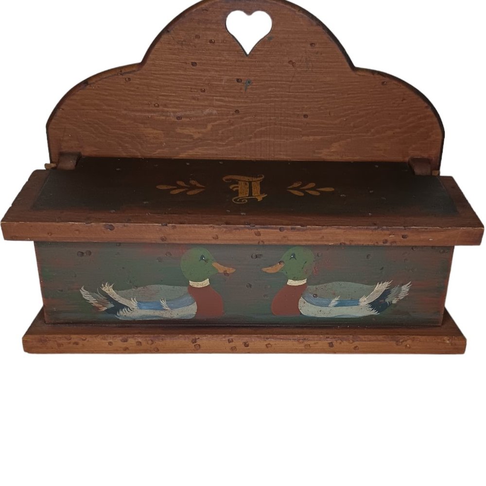 Vintage Wood Box Rustic Cabin Country Hand Painted Ducks